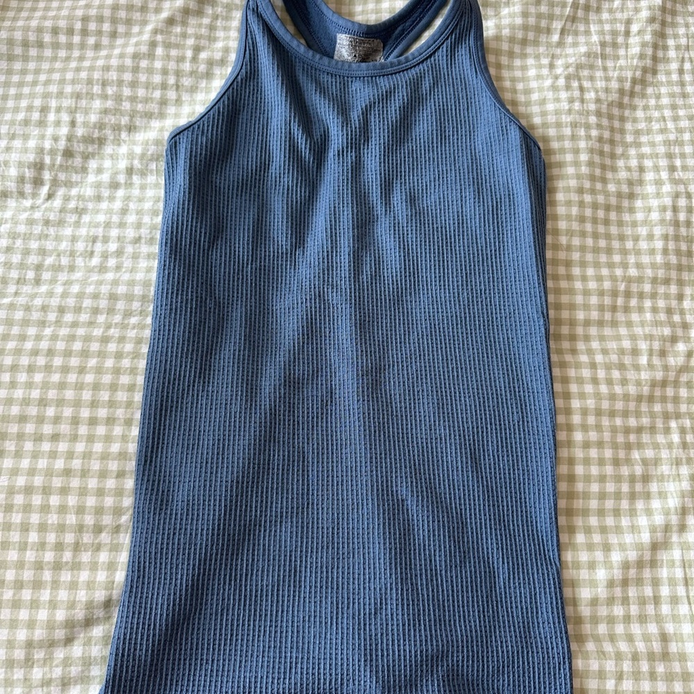 Blue Sleeveless Ribbed Top